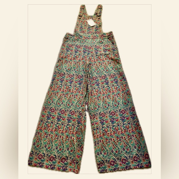 NWT Organic Cotton Floral Boho Jumpsuit – All Natural Wide-Leg Overalls Size L - Picture 7 of 14